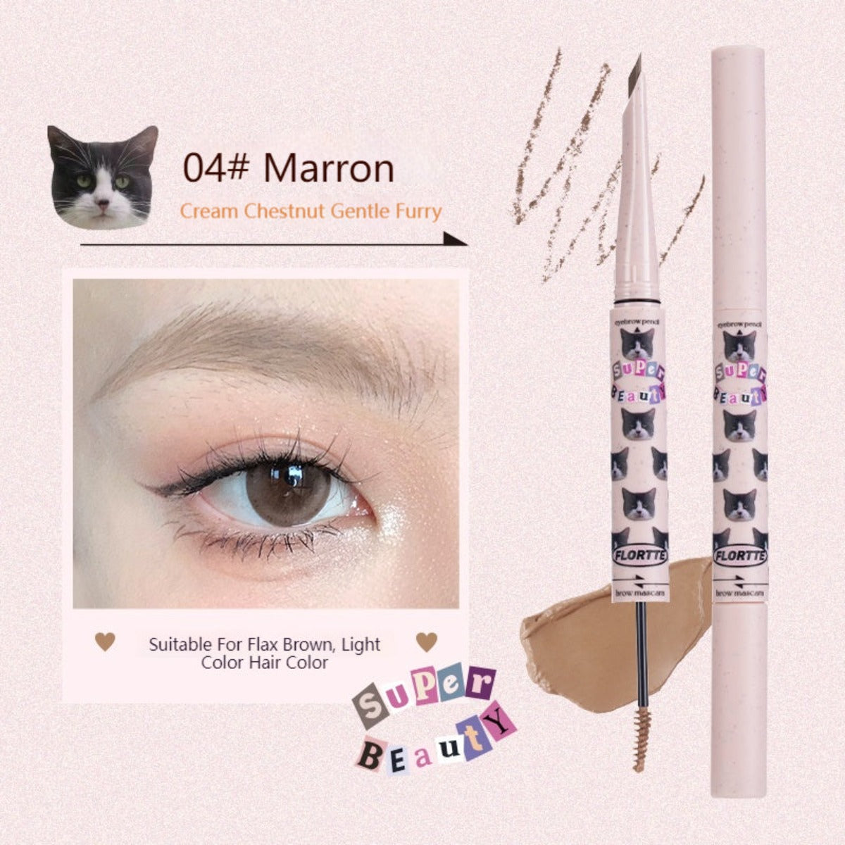 Flortte I Am Super Beauty Eyebrown Pencil and Brown Mascara 180mg+1g
