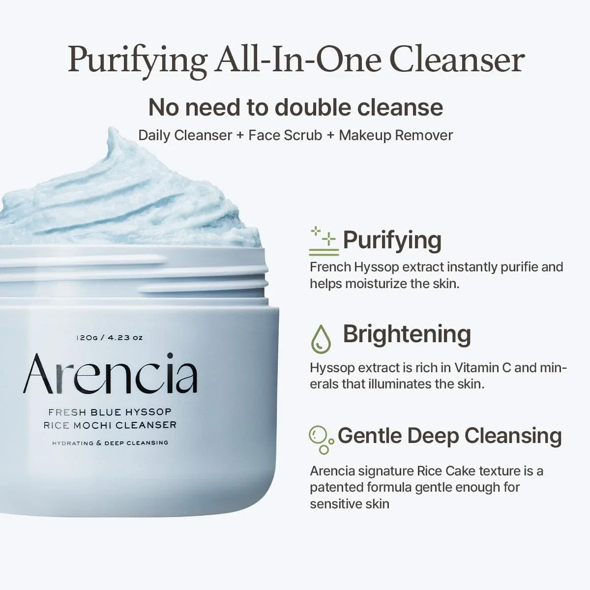 Arencia Fresh Blue Hyssop Rice Mochi Cleanser 120g