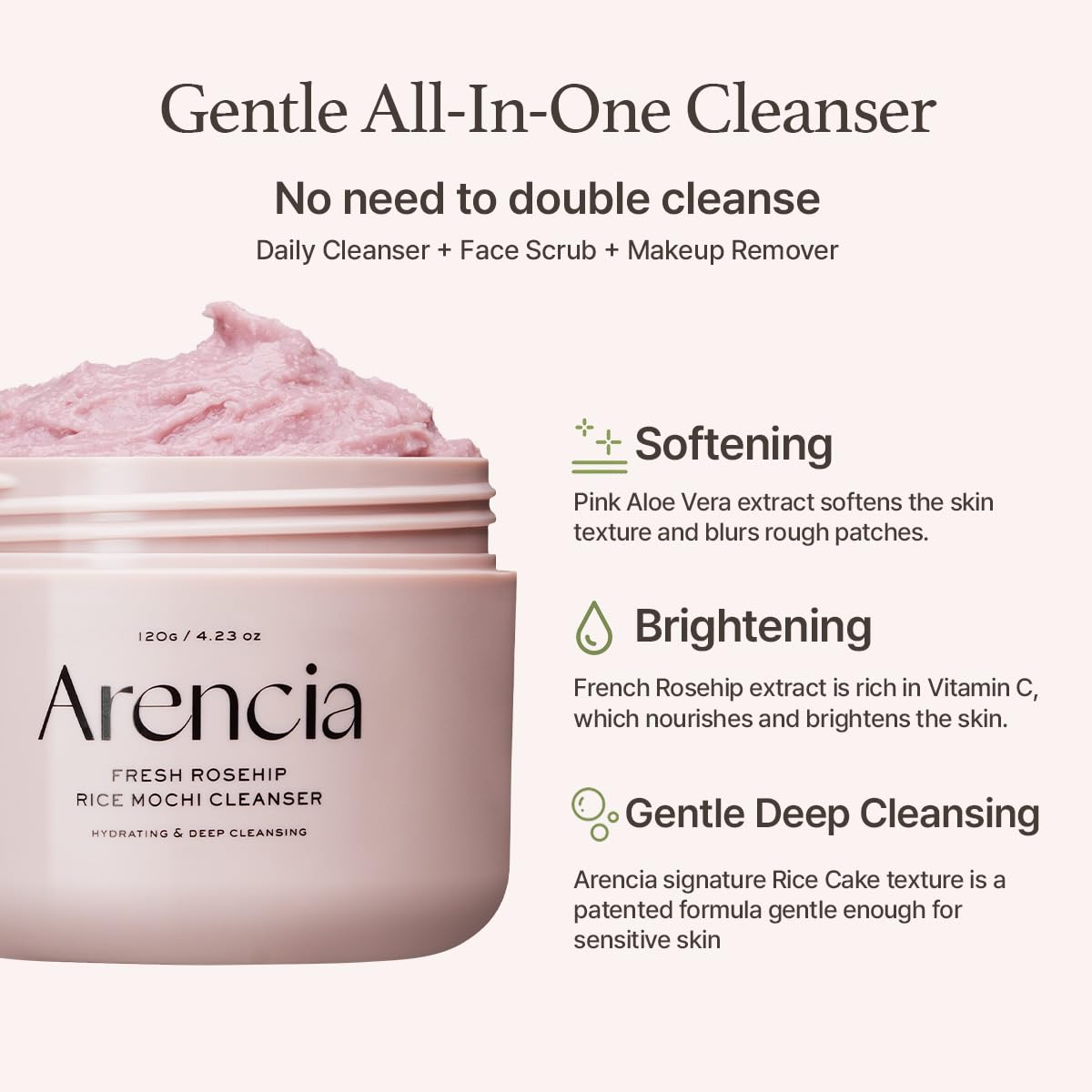 Arencia Fresh Rosehip Rice Mochi Cleanser 120g