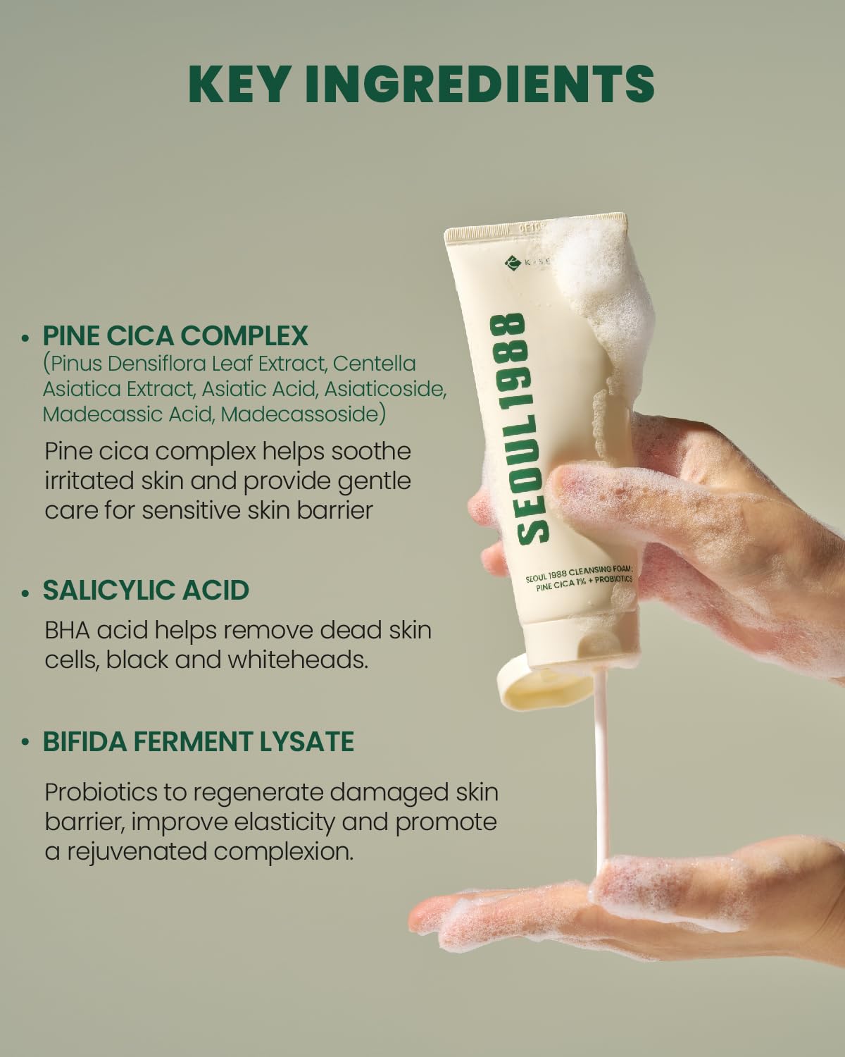 K-Secret Seoul 1988 Cleansing Foam : Pine Cica 1% + Probiotics 150ml