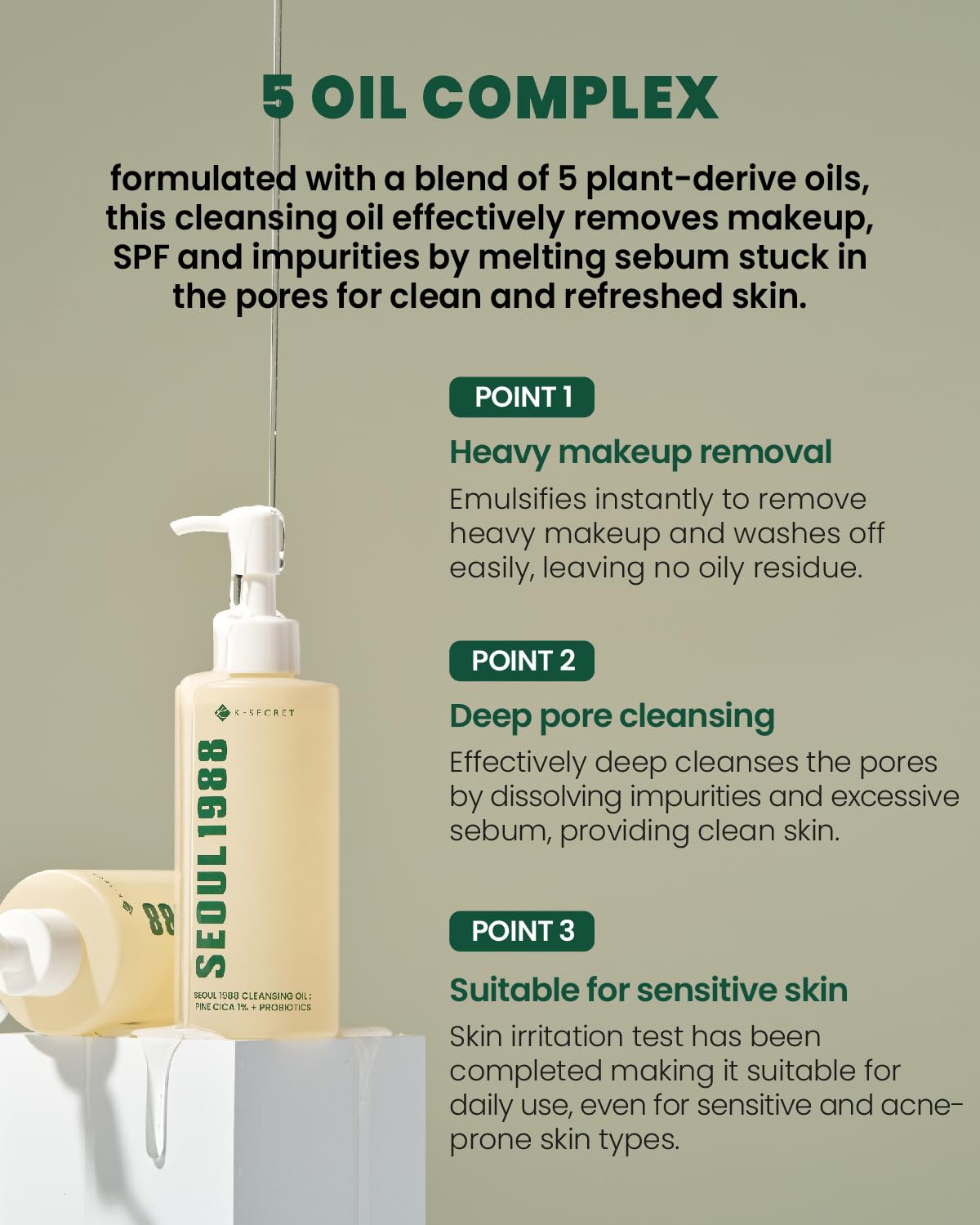 K-Secret Seoul 1988 Cleansing Oil : Pine Cica 1% + Probiotics 200ml