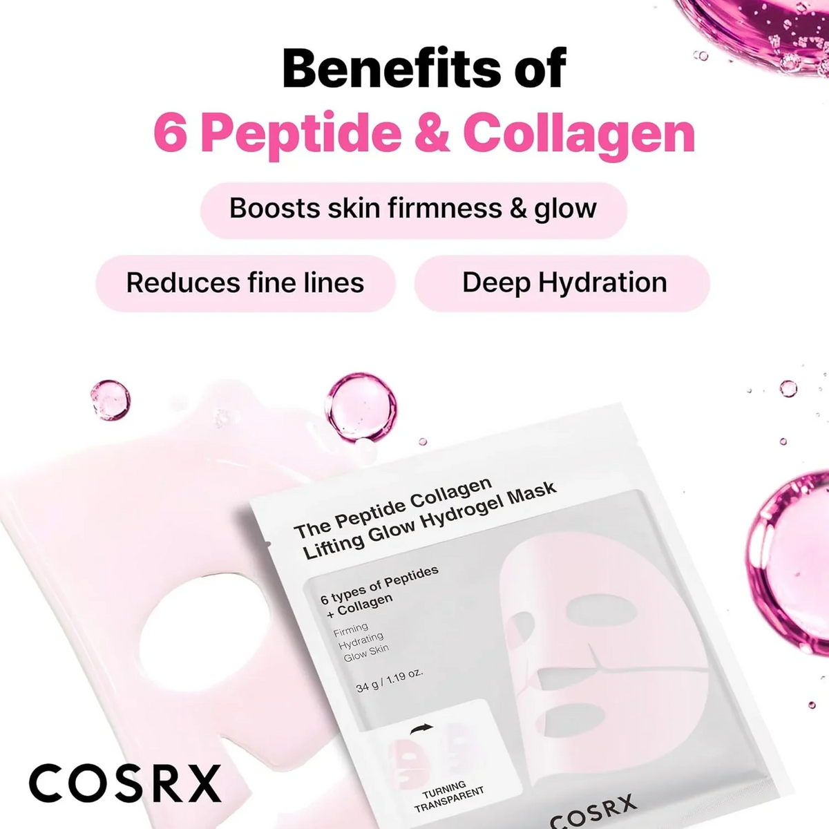 Cosrx The Peptide Collagen Lifting Glow Hydrogel Mask 3ea - Image 2