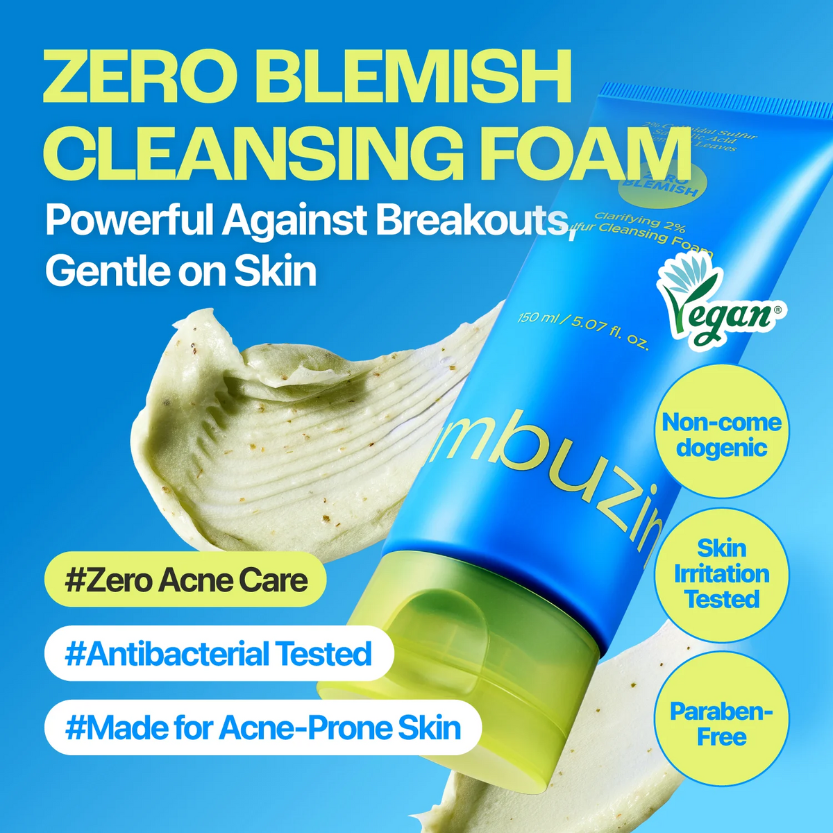 Numbuzin Zero Blemish Clarifying 2% Sulfur Cleansing Foam 150ml